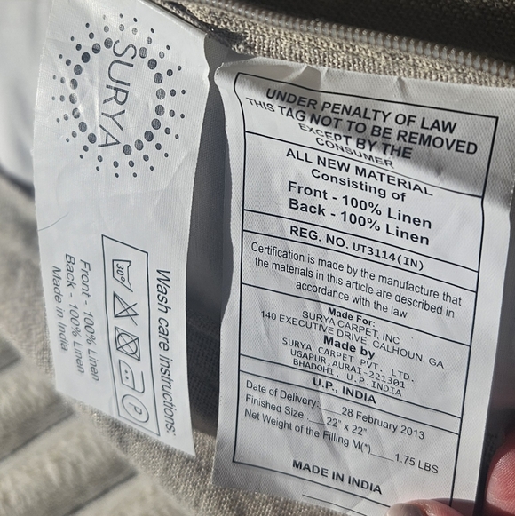 Set Of Two Greek Key Print Pillows 21x21" Aqua Linen Zip Closure Made in India - Picture 4 of 6